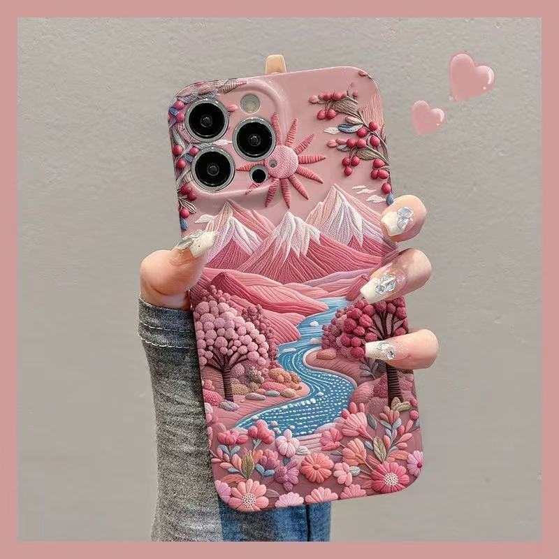 スマホケース 移り変わる四季の山川テーマ、 耐衝撃・防振性能に優れ、高級感あふれるスマホケースで、iPhone に対応