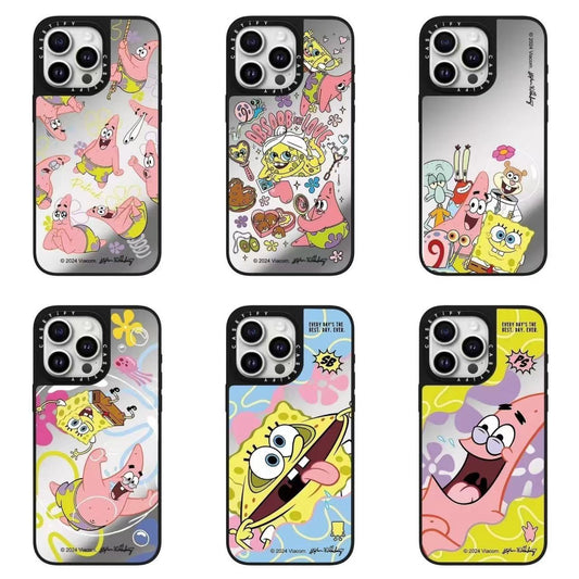スマホケース  スポンジ・ボブとパトリックテーマ  耐衝撃・防振性能に優れ、高級感あふれるスマホケースで、iPhone に対応