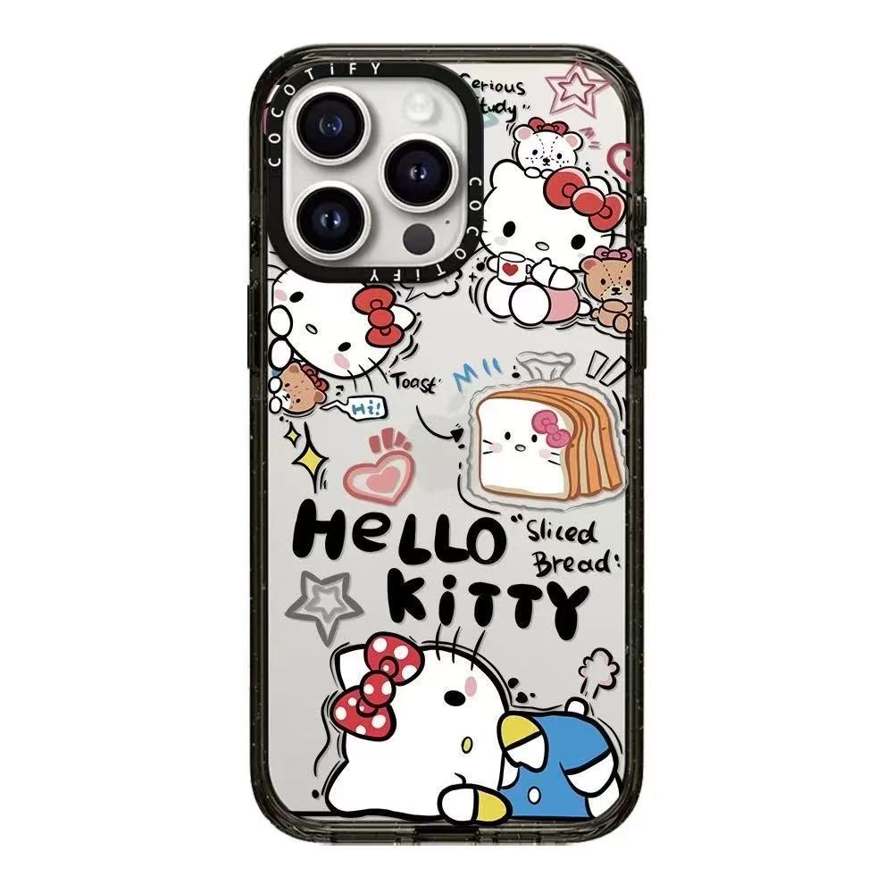 スマホケース トーストとハローキティテーマ 耐衝撃・防振性能に優れ、高級感あふれるスマホケースで、iPhone に対応