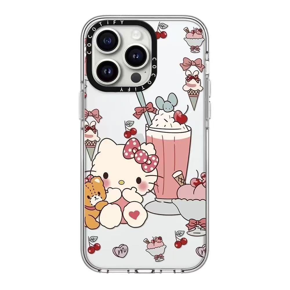 スマホケース トーストとハローキティテーマ 耐衝撃・防振性能に優れ、高級感あふれるスマホケースで、iPhone に対応