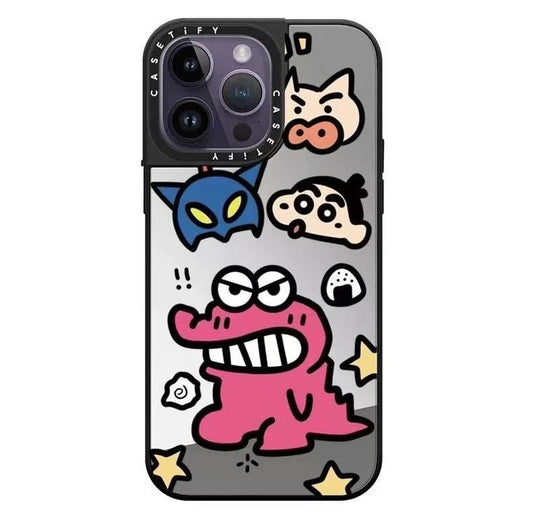 スマホケース  クレヨンしんちゃんと恐竜テーマ  耐衝撃・防振性能に優れ、高級感あふれるスマホケースで、iPhone に対応