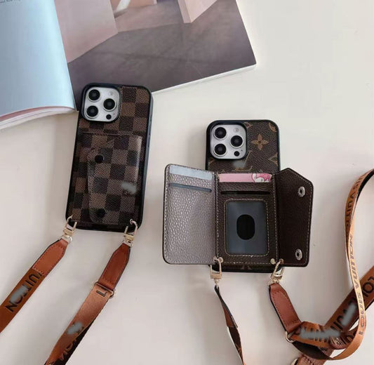 スマホケース ダブルV 紐付き カードケース付き 耐衝撃・防振性能に優れ、高級感あふれるスマホケースで、iPhone に対応