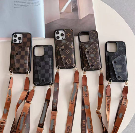 スマホケース ダブルV 紐付き カードケース付き 耐衝撃・防振性能に優れ、高級感あふれるスマホケースで、iPhone に対応