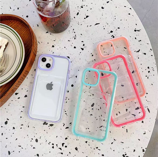 スマホケース クリアキャンディカラー カードポケット付き  耐衝撃・防振性能に優れ、高級感あふれるスマホケースで、iPhone に対応