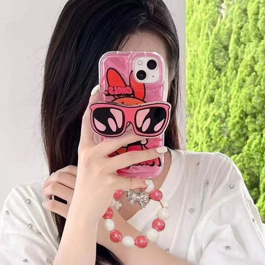 スマホケース  パワーパフガールズテーマ サングラス型のスタンドが付 チェーン付き 耐衝撃・防振性能に優れ、高級感あふれるスマホケースで、iPhone に対応
