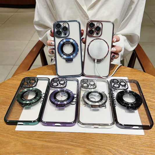 スマホケース 電気めっき磁気吸着式スマホケース TPU レンズフィルム付き・スタンド付き  耐衝撃・防振性能に優れ、高級感あふれるスマホケースで、iPhone 11~17に対応