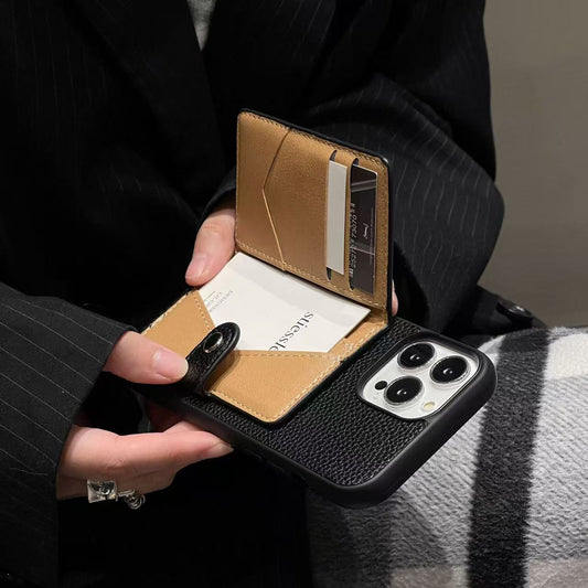 スマホケース  高級感  H ライチ柄でカードケース付き 耐衝撃・防振性能に優れ、高級感あふれるスマホケースで、iPhone に対応