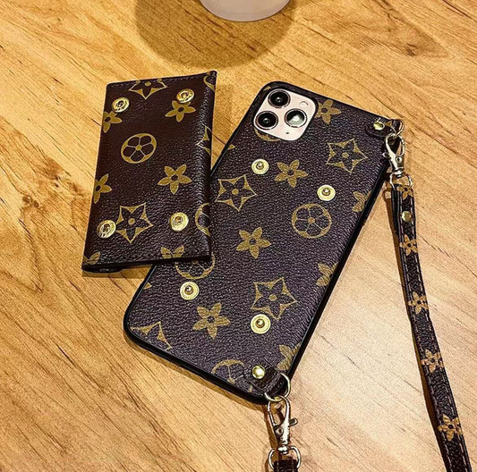 スマホケース  高級感 ストラップ付きで取り外し可能な財布付き 耐衝撃・防振性能に優れ、高級感あふれるスマホケースで、iPhone に対応