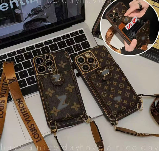 スマホケース  高級感 カードケース付きでストラップ付き ダブルV 耐衝撃・防振性能に優れ、高級感あふれるスマホケースで、iPhone に対応