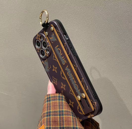 スマホケース  高級感 腕バンド付き ダブルV 耐衝撃・防振性能に優れ、高級感あふれるスマホケースで、iPhone に対応