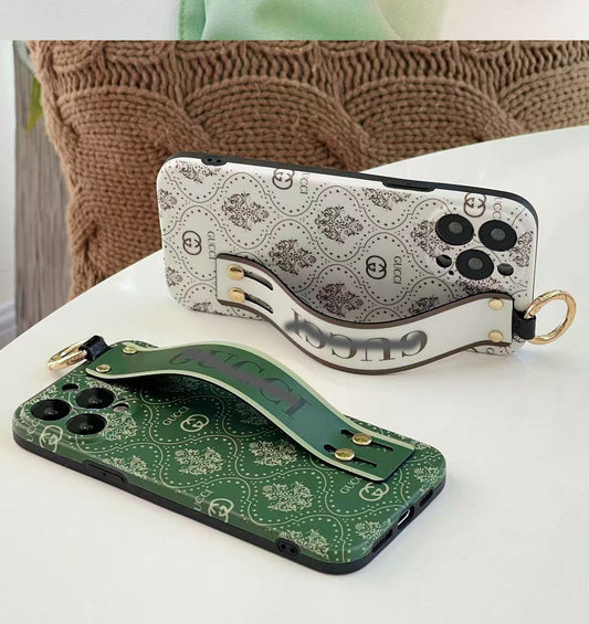 スマホケース  高級感 腕バンド付き  ダブルG 耐衝撃・防振性能に優れ、高級感あふれるスマホケースで、iPhone に対応