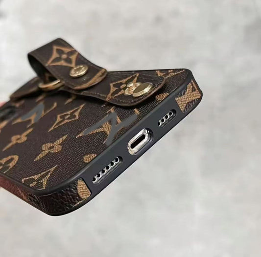 スマホケース  高級感 腕バンド付き  ダブルV 耐衝撃・防振性能に優れ、高級感あふれるスマホケースで、iPhone に対応