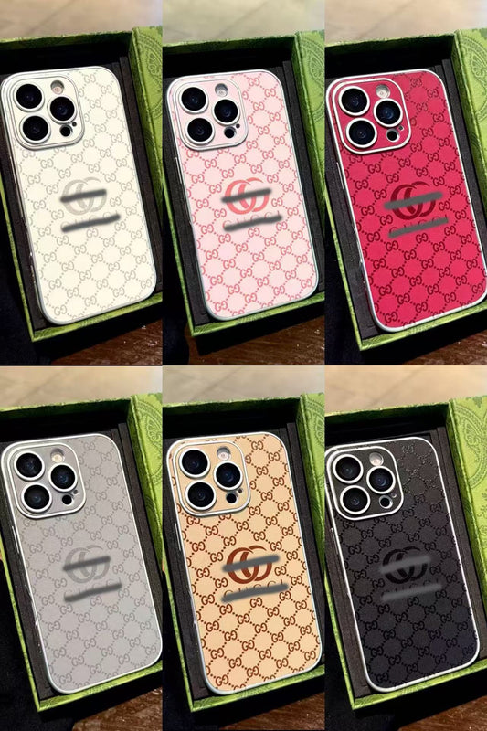 スマホケース  高級感皮革素材  ダブルG 耐衝撃・防振性能に優れ、高級感あふれるスマホケースで、iPhone12~16 に対応