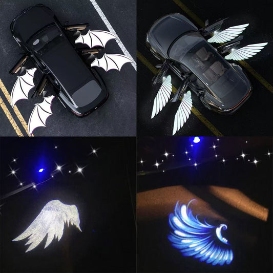 車ドアライト  天使の翼  悪魔の翼  車用品・カー用品・ドアウィング・汎用・カーアクセサリー・穴あけない・電池必要・光る・2点セット/4点セット