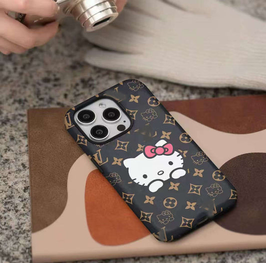 スマホケース  高級感 ハローキティ  ダブルV  耐衝撃・防振性能に優れ、高級感あふれるスマホケースで、iPhone7~17 に対応