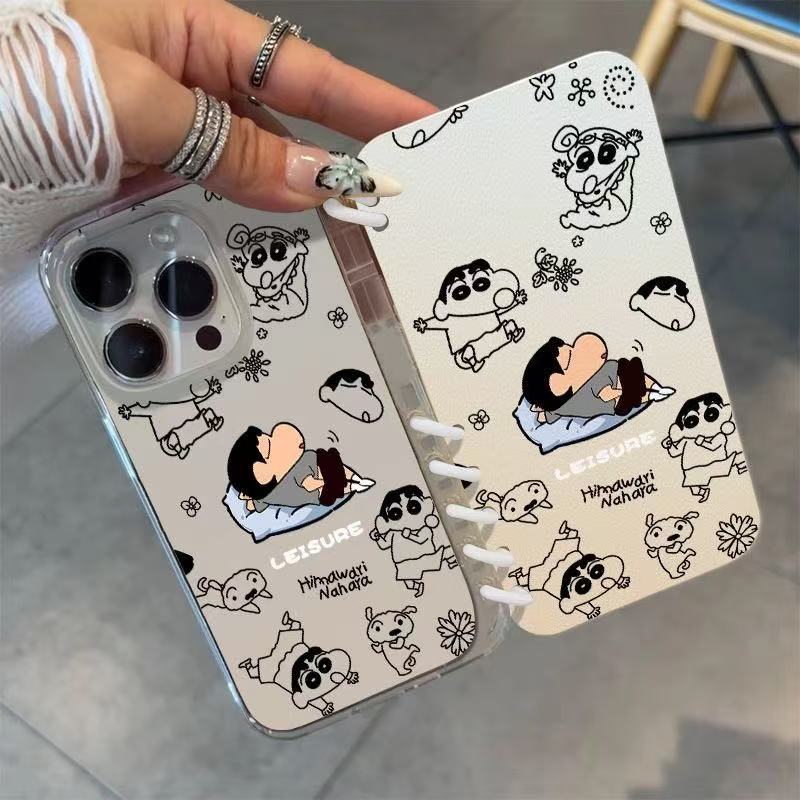 本型スマホケース クレヨンしんちゃんの寝顔テーマ 手帳型スマホケース  キャラクターの柔らかい 折りたたみ式 ノート型 スマホケース  iPhone に対応