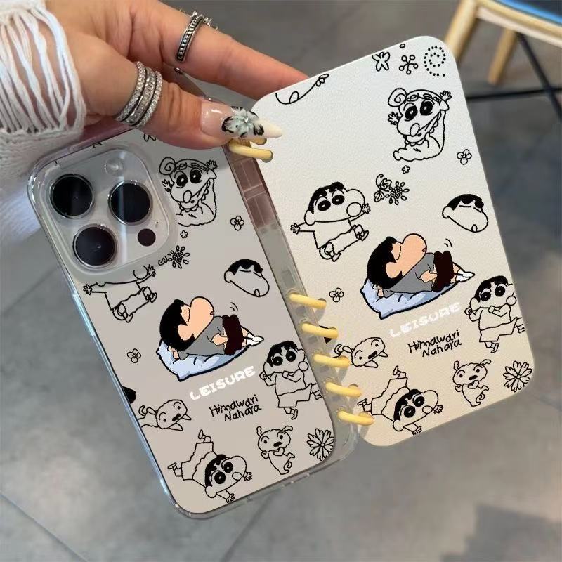 本型スマホケース クレヨンしんちゃんの寝顔テーマ 手帳型スマホケース  キャラクターの柔らかい 折りたたみ式 ノート型 スマホケース  iPhone に対応