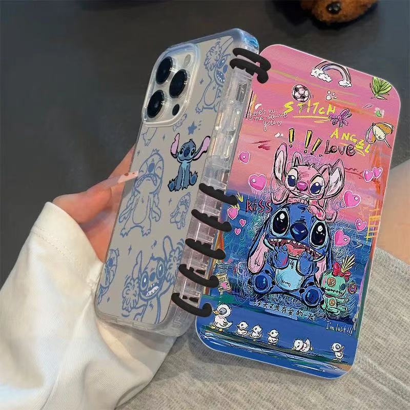 本型スマホケース 人気キャラクター「スティッチ」テーマ 手帳型スマホケース  キャラクターの柔らかい 折りたたみ式 ノート型 スマホケース  iPhone に対応