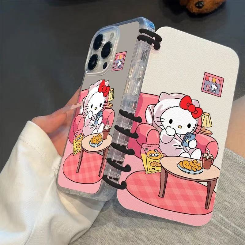 本型スマホケース 定番キャラクター「ハローキティ」がカジュアルなテーマ 手帳型スマホケース  キャラクターの柔らかい 折りたたみ式 ノート型 スマホケース  iPhone に対応