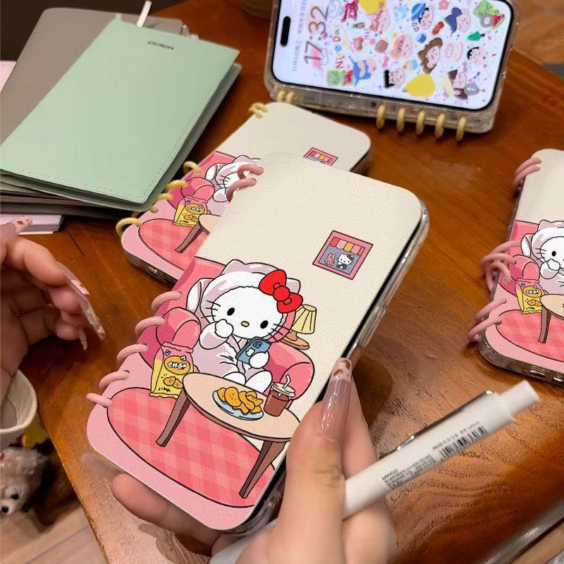 本型スマホケース 定番キャラクター「ハローキティ」がカジュアルなテーマ 手帳型スマホケース  キャラクターの柔らかい 折りたたみ式 ノート型 スマホケース  iPhone に対応