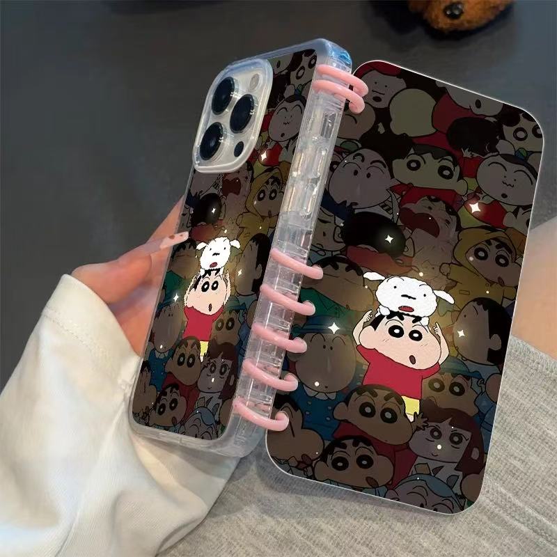 本型スマホケース クレヨンしんちゃんの「発光機能」テーマ 手帳型スマホケース  キャラクターの柔らかい 折りたたみ式 ノート型 スマホケース  iPhone に対応