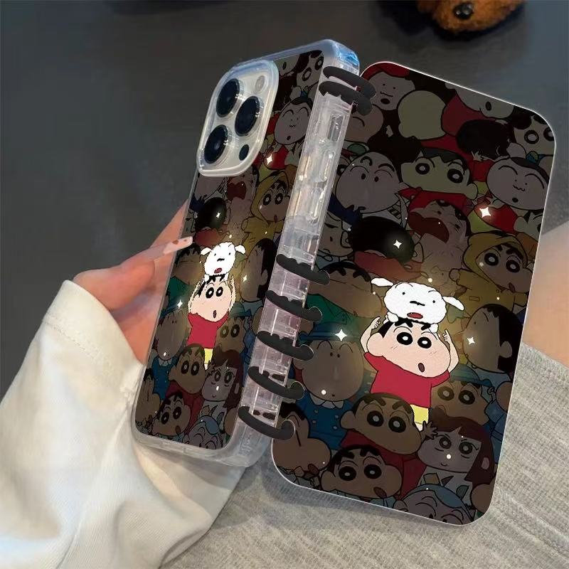 本型スマホケース クレヨンしんちゃんの「発光機能」テーマ 手帳型スマホケース  キャラクターの柔らかい 折りたたみ式 ノート型 スマホケース  iPhone に対応