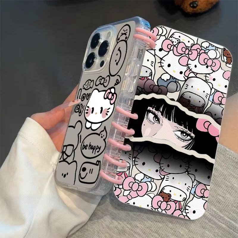 本型スマホケース 「ハローキティ」と優しい雰囲気の少女が共演テーマ 手帳型スマホケース  キャラクターの柔らかい 折りたたみ式 ノート型 スマホケース  iPhone に対応