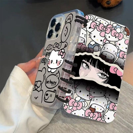 本型スマホケース 「ハローキティ」と優しい雰囲気の少女が共演テーマ 手帳型スマホケース  キャラクターの柔らかい 折りたたみ式 ノート型 スマホケース  iPhone に対応