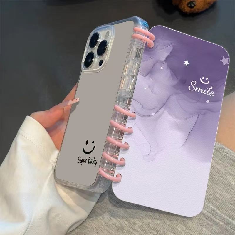 本型スマホケース 「スマイル」テーマ 手帳型スマホケース  キャラクターの柔らかい 折りたたみ式 ノート型 スマホケース  iPhone に対応