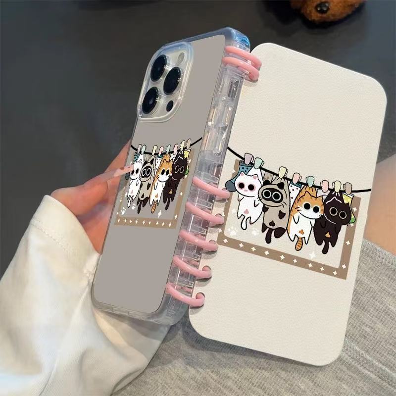 本型スマホケース 洗濯物を干すように可愛らしく「干した」姿テーマ 手帳型スマホケース  キャラクターの柔らかい 折りたたみ式 ノート型 スマホケース  iPhone に対応