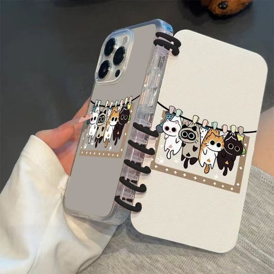 本型スマホケース 洗濯物を干すように可愛らしく「干した」姿テーマ 手帳型スマホケース  キャラクターの柔らかい 折りたたみ式 ノート型 スマホケース  iPhone に対応