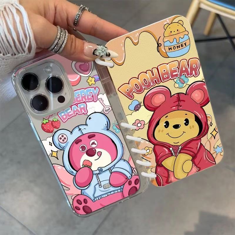 本型スマホケース  愛らしい「ストロベリーベアー」テーマ  手帳型スマホケース  キャラクターの柔らかい 折りたたみ式 ノート型 スマホケース  iPhone に対応