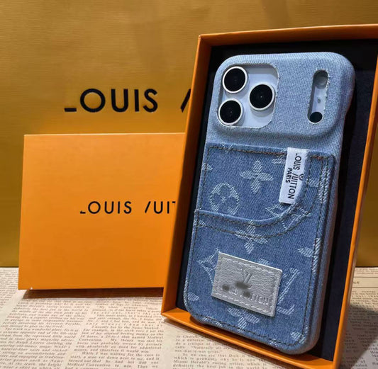 スマホケース  高級感デニム   ダブルV    耐衝撃・防振性能に優れ、高級感あふれるスマホケースで、iPhone12~17 に対応