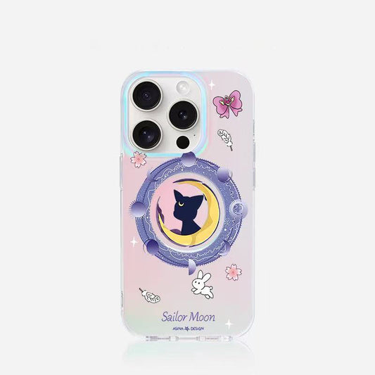 スマホケース  レーザーカラー 星空ルナ柄マグネットスマホケース  耐衝撃・防振性能に優れ、高級感あふれるスマホケースで、iPhone 11~17 に対応