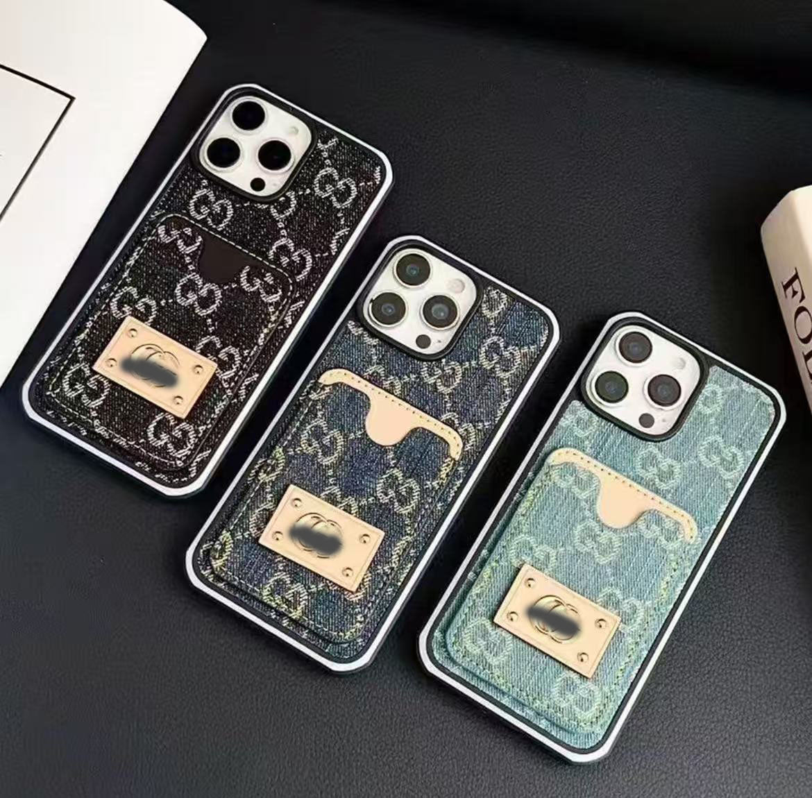 スマホケース  高級感デニムの雰囲気カードホルダー付き  ダブルG  耐衝撃・防振性能に優れ、高級感あふれるスマホケースで、iPhone12~17 に対応