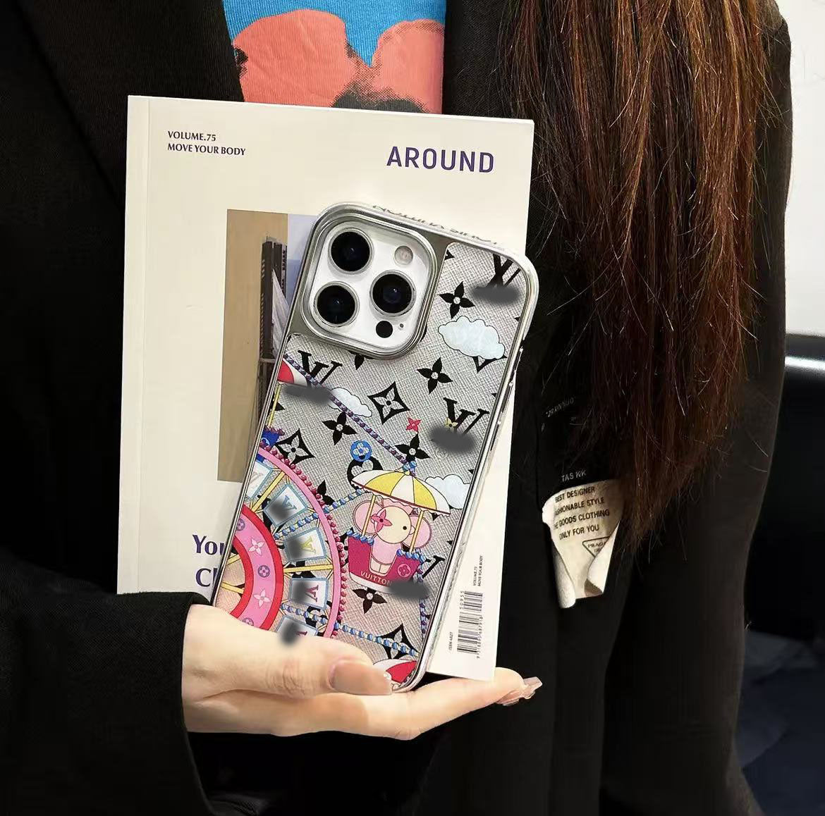 スマホケース  高級感観覧車柄   ダブルV    耐衝撃・防振性能に優れ、高級感あふれるスマホケースで、iPhone14~17 に対応