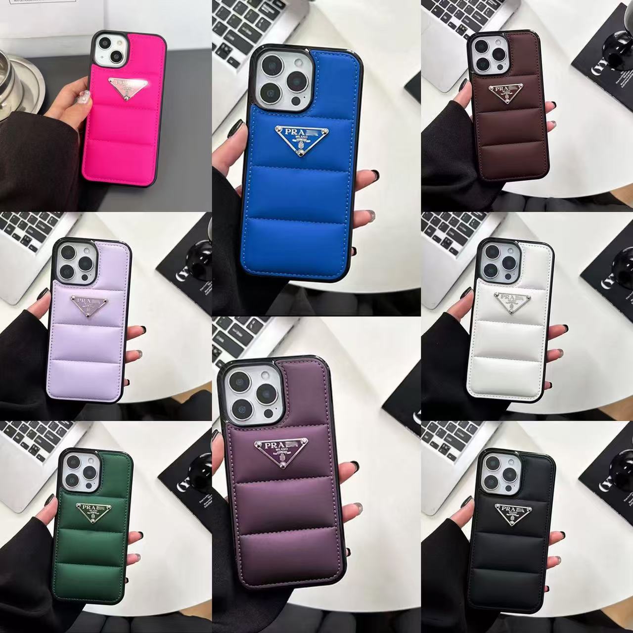 スマホケース 高級感ダウンジャケット風 PRA** 全8色 耐衝撃・防振性能に優れ、高級感あふれるスマホケースで、iPhone11~17 に対応