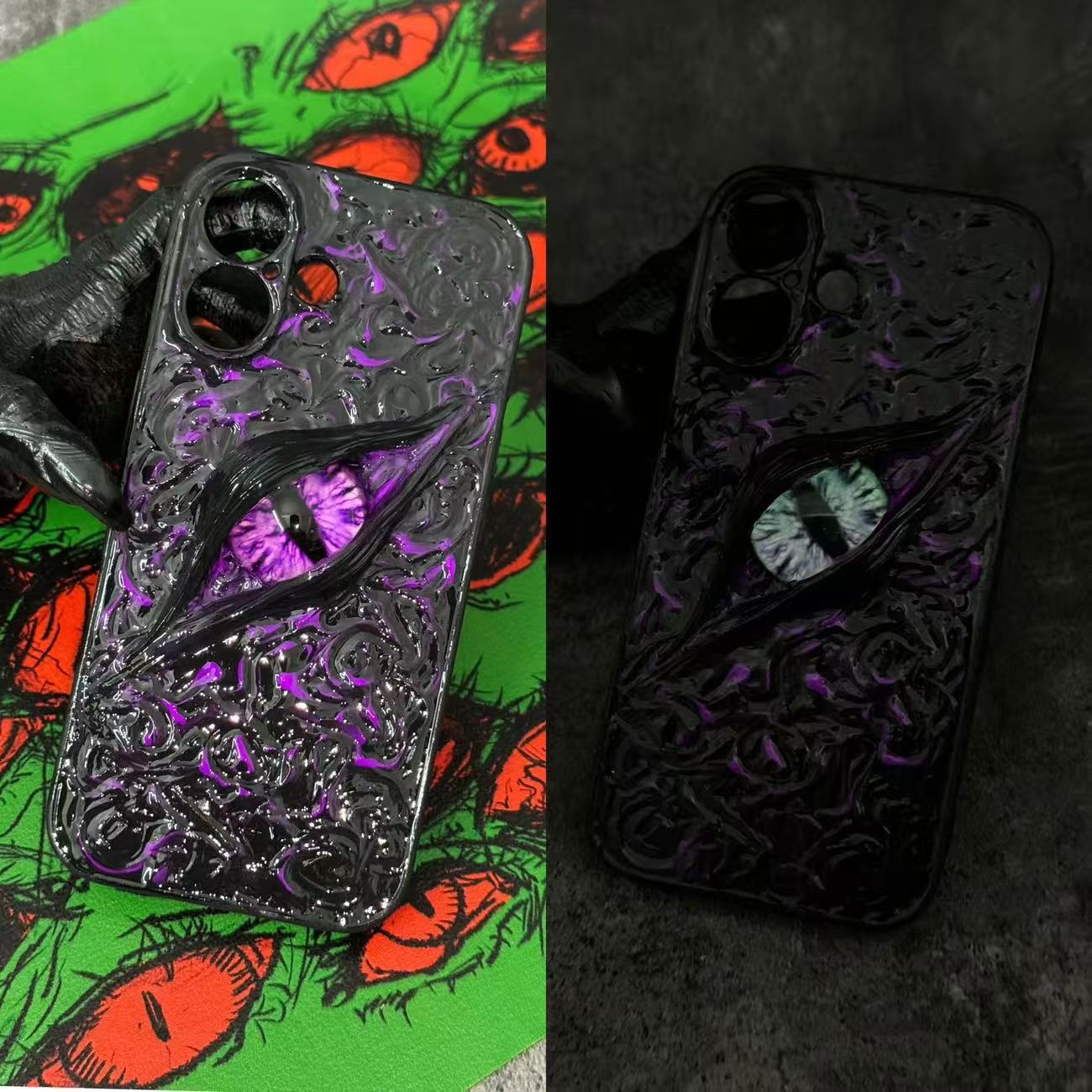 スマホケース (プレオーダー商品) 3D 立体 クルスの眼 悪魔ルミネッセントアイスマホケース 耐衝撃・防振性能に優れ、高級感あふれるスマホケースで、iPhone に対応