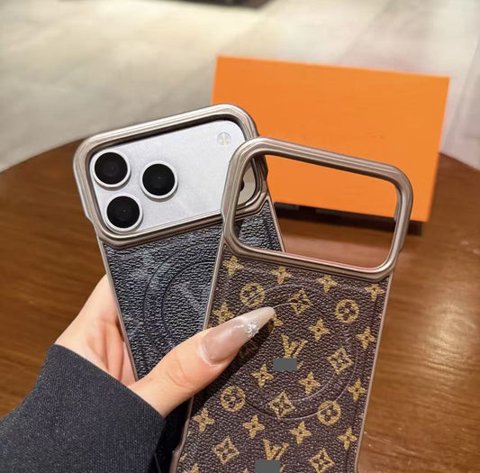 スマホケース 高級感フレームレス レザー製 マグネットスマホケース ダブルV 耐衝撃・防振性能に優れ、高級感あふれるスマホケースで、iPhone13-17 に対応