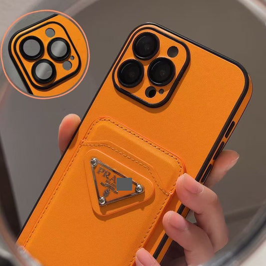 スマホケース 高級感カードホルダー付き且つレンズ保護機能付きのスマホケース ダブルPRA** 耐衝撃・防振性能に優れ、高級感あふれるスマホケースで、iPhone12-17 に対応