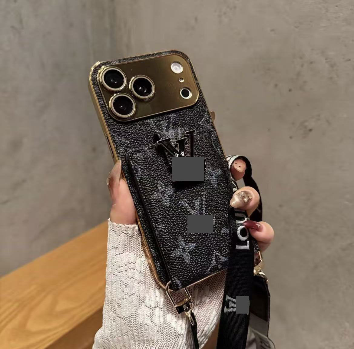 #411 スマホケース 高級感メッキ加工 カード入れ付き ストラップ付き 耐衝撃・防振性能に優れ、iPhone に対応