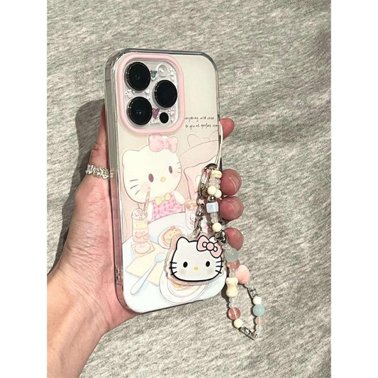 スマホケース  ハローキティが食事テーマ、  耐衝撃・防振性能に優れ、高級感あふれるスマホケースで、iPhone に対応