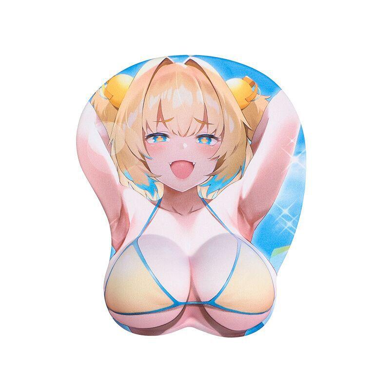 二次元アニメーション 手首サポート付きマウスパッド、3D ストレス解消立体美人、オタク向けの禁欲系滑り止め手首パッド - BicMart