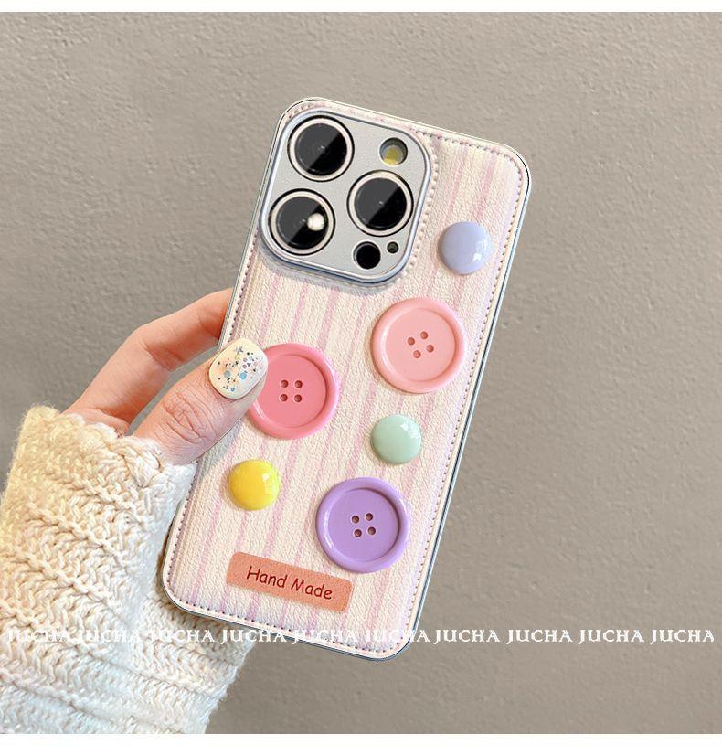 Pink and purple button design, luxurious strap-on smartphone case, compatible with iPhone