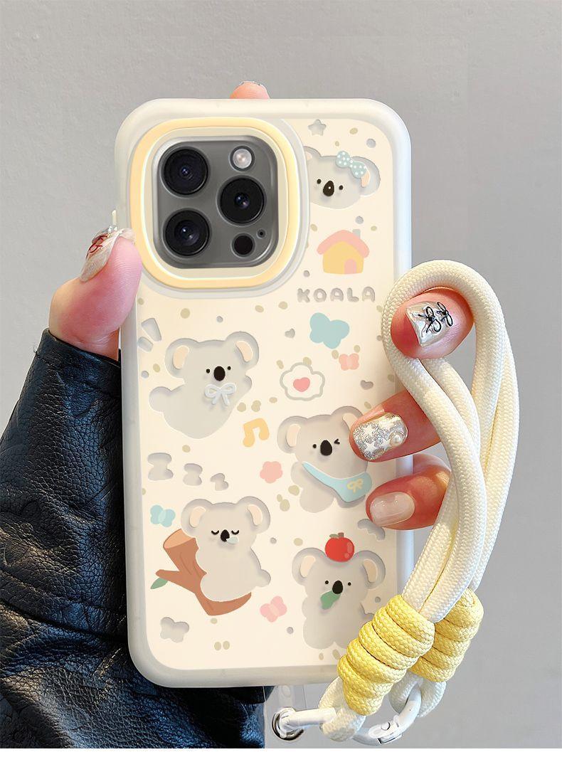 透かし彫りのコアラ デザイン 高級感あふれる 紐付き スマホケース、iPhone に対応