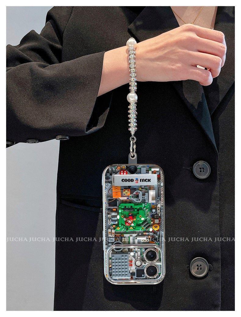 Mechanical Mario design, luxurious smartphone case with drawstring and stand, compatible with iPhone