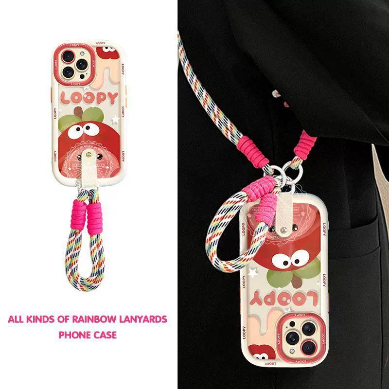 Cream ruby design, luxurious smartphone case with two straps, long and short, compatible with iPhone