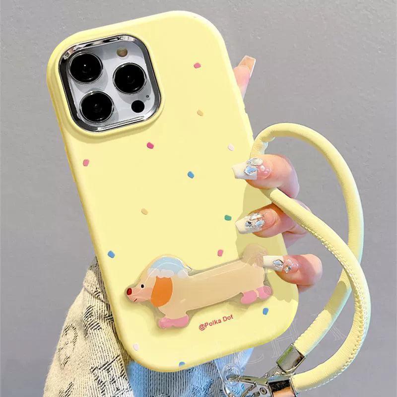 Colorful dog with stand, luxurious smartphone case with drawstring for iPhone
