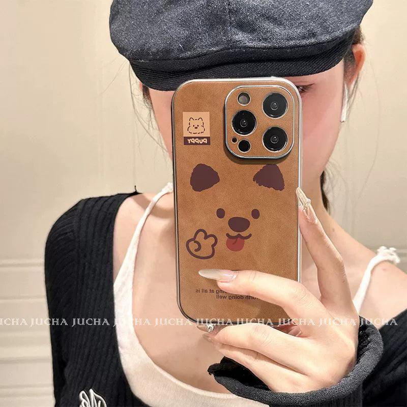 可愛い子犬の頭 デザイン 、耐衝撃・防振性能に優れ、高級感あふれるスマホケースで、iPhone に対応