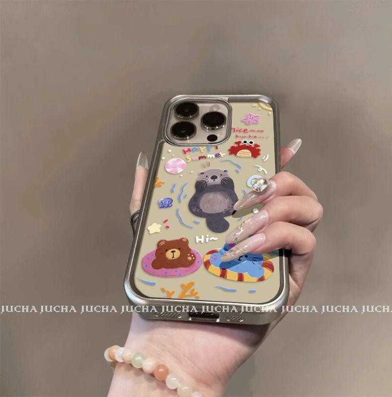 ぐったりしたカワウソ デザイン シリコン製で耐衝撃性が高く、高級感あふれるアクセサリー付きスマホケース、iPhone に対応